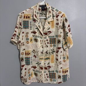 Seta Studio Blouse Med‎ silk Y2K Vintage Winery Fish Pearl button up Nova Scotia